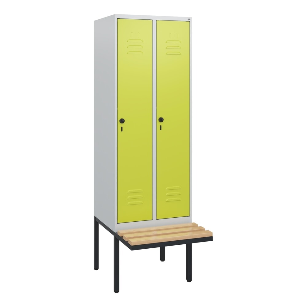 C+P Spind Classic PLUS, 2 Abteile, HxBxT 1.950 x 600 x 815 mm, für Vorhängeschloss, auskragende Bank aus Buche, lichtgrau, clowngrün N° de l'image du produit 9 : C+P Spind Classic PLUS, 2 Abteile, HxBxT 1.950 x 600 x 815 mm, für Vorhängeschloss, auskragende Bank aus Buche, lichtgrau, clowngrün