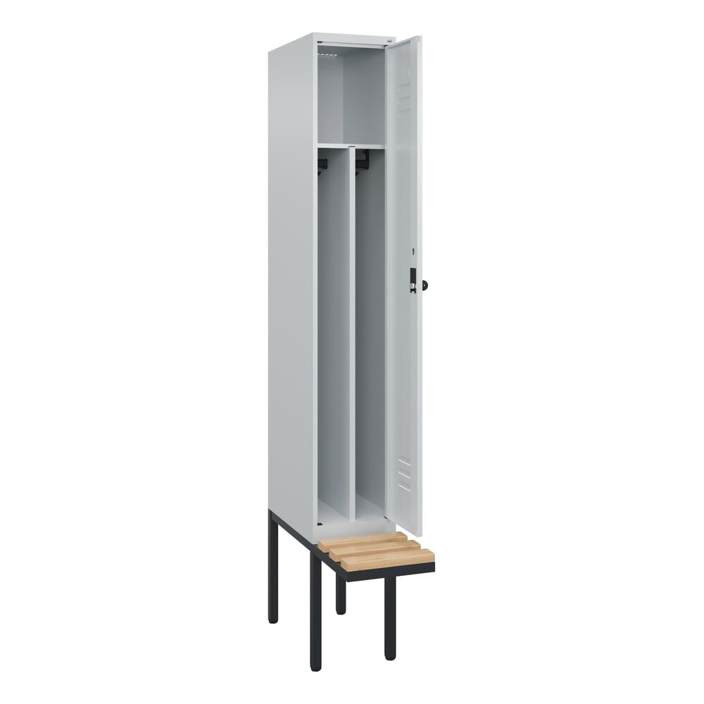 C+P Spind Classic PLUS, 1 Abteil, Trennwand, HxBxT 2.120 x 300 x 815 mm, für Vorhängeschloss, auskragende Bank aus Buche, lichtgrau, lichtgrau N° de l'image du produit 1 : C+P Spind Classic PLUS, 1 Abteil, Trennwand, HxBxT 2.120 x 300 x 815 mm, für Vorhängeschloss, auskragende Bank aus Buche, lichtgrau, lichtgrau