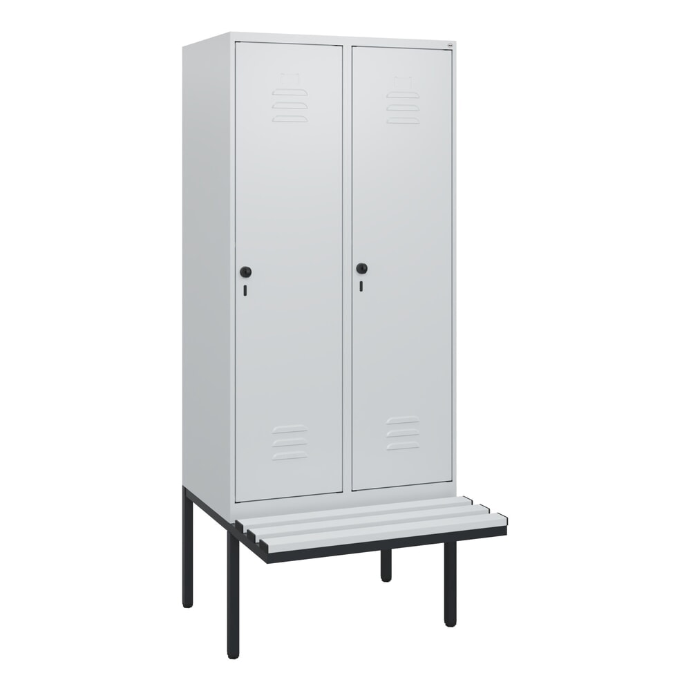 N° de l'image du produit 9 : C+P Spind Classic PLUS, 2 Abteile, HxBxT 1.950 x 800 x 815 mm, für Vorhängeschloss, auskragende Bank aus Kunststoff, lichtgrau, lichtgrau