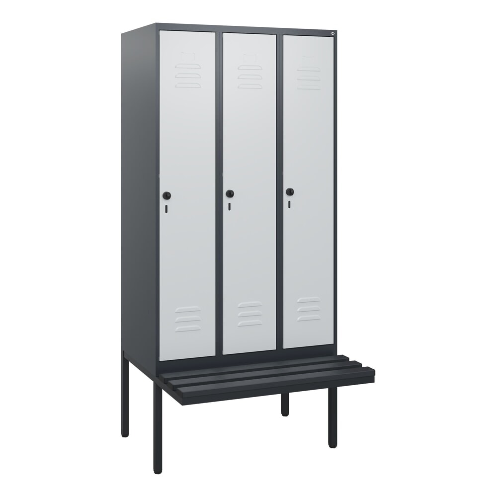 N° de l'image du produit 9 : C+P Spind Classic PLUS, 3 Abteile, HxBxT 1.950 x 900 x 815 mm, für Vorhängeschloss, auskragende Bank aus Kunststoff, anthrazitgrau, lichtgrau