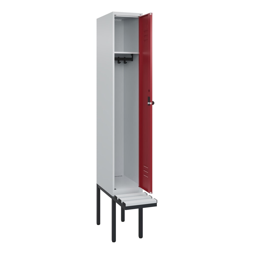 C+P Spind Classic PLUS, 1 Abteil, HxBxT 2.120 x 300 x 815 mm, für Vorhängeschloss, auskragende Bank aus Kunststoff, lichtgrau, rubinrot Produktabbildung Nr. 1: C+P Spind Classic PLUS, 1 Abteil, HxBxT 2.120 x 300 x 815 mm, für Vorhängeschloss, auskragende Bank aus Kunststoff, lichtgrau, rubinrot