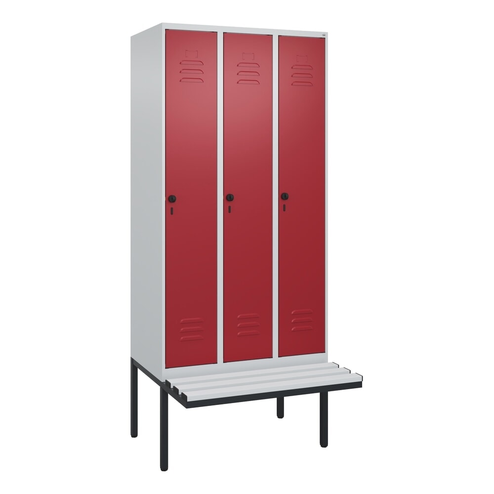 C+P Spind Classic PLUS, 3 Abteile, HxBxT 2.120 x 900 x 815 mm, für Vorhängeschloss, auskragende Bank aus Kunststoff, lichtgrau, rubinrot Produktabbildung Nr. 9: C+P Spind Classic PLUS, 3 Abteile, HxBxT 2.120 x 900 x 815 mm, für Vorhängeschloss, auskragende Bank aus Kunststoff, lichtgrau, rubinrot