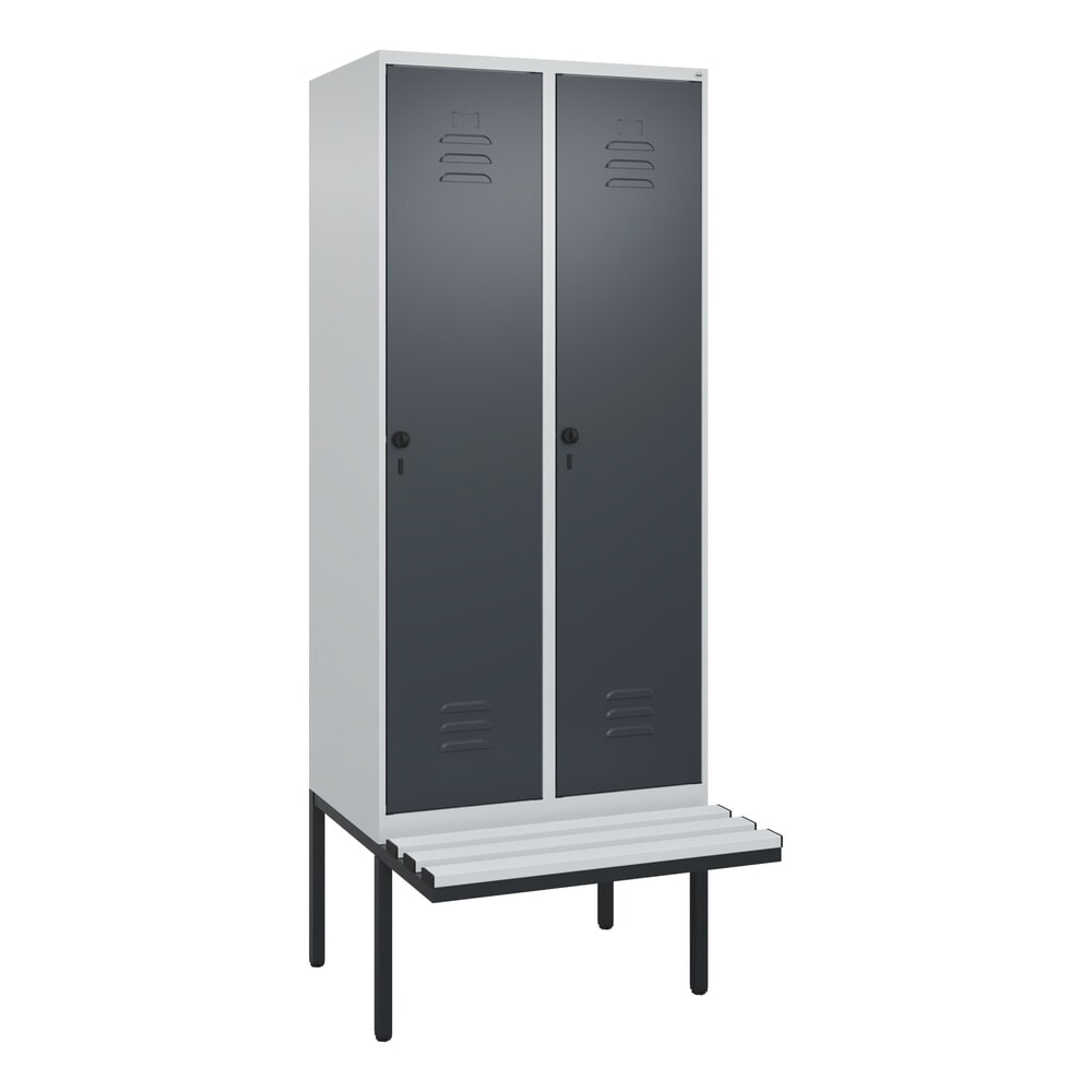N° de l'image du produit 9 : C+P Spind Classic PLUS, 2 Abteile, Trennwand, HxBxT 2.120 x 800 x 815 mm, für Vorhängeschloss, auskragende Bank aus Kunststoff, lichtgrau, anthrazitgrau