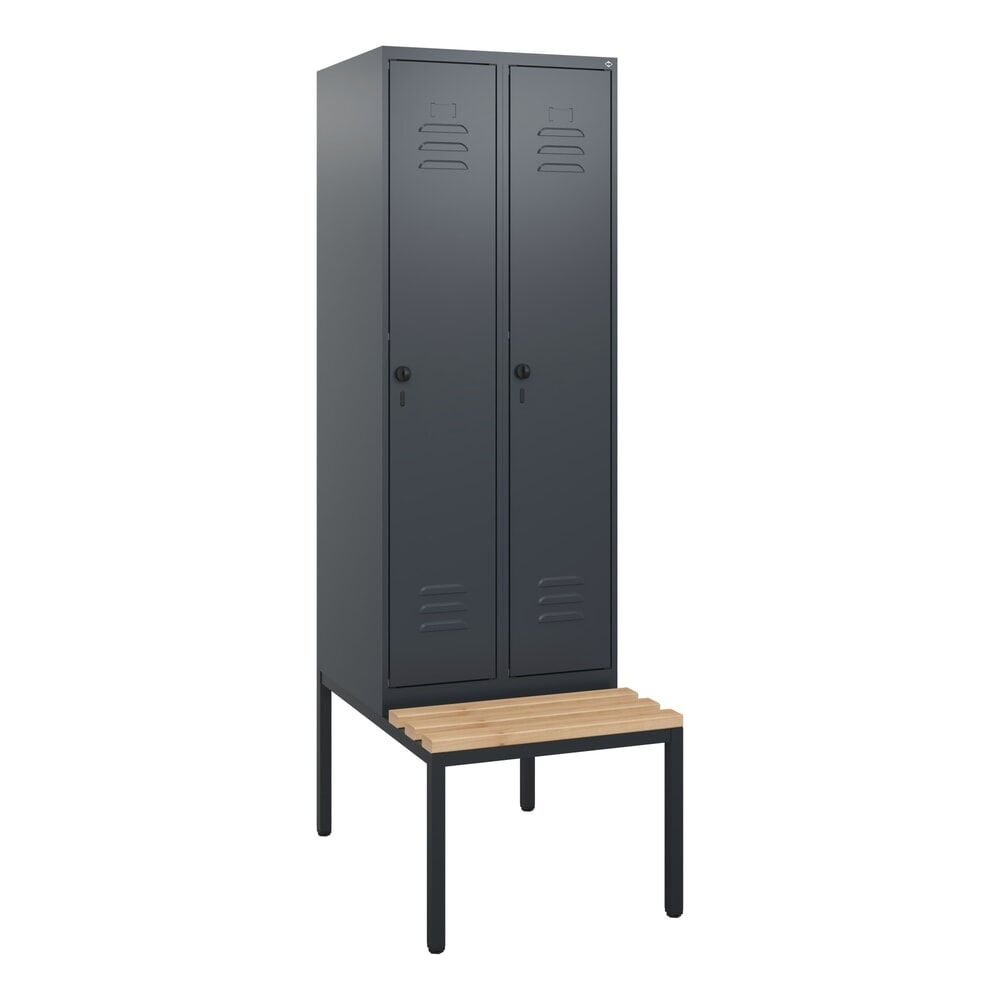 N° de l'image du produit 9 : C+P Spind Classic PLUS, 2 Abteile, HxBxT 1.950 x 600 x 815 mm, für Vorhängeschloss, untergebaute Bank aus Buche, anthrazitgrau, anthrazitgrau