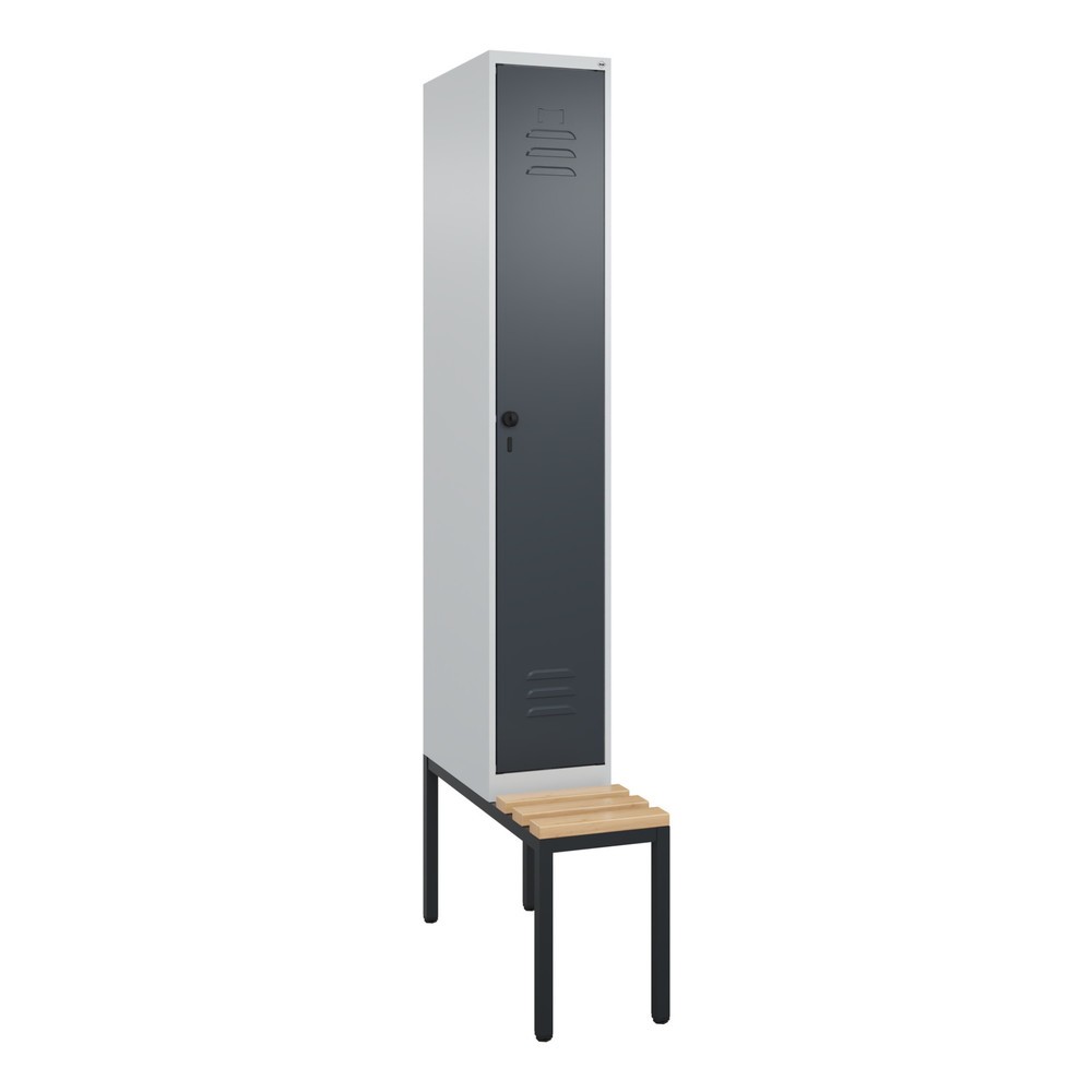 Illustration du produit: C+P Spind Classic PLUS, 1 Abteil, Trennwand, HxBxT 2.120 x 300 x 815 mm, für Vorhängeschloss, Trennwand, untergebaute Bank aus Buche, lichtgrau, anthrazitgrau