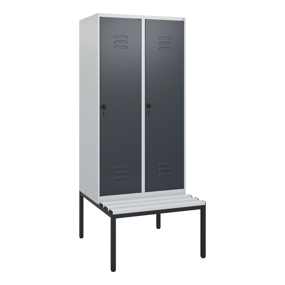 N° de l'image du produit 9 : C+P Spind Classic PLUS, 2 Abteile, HxBxT 1.950 x 800 x 815 mm, für Vorhängeschloss, untergebaute Bank aus Kunststoff, lichtgrau, anthrazitgrau