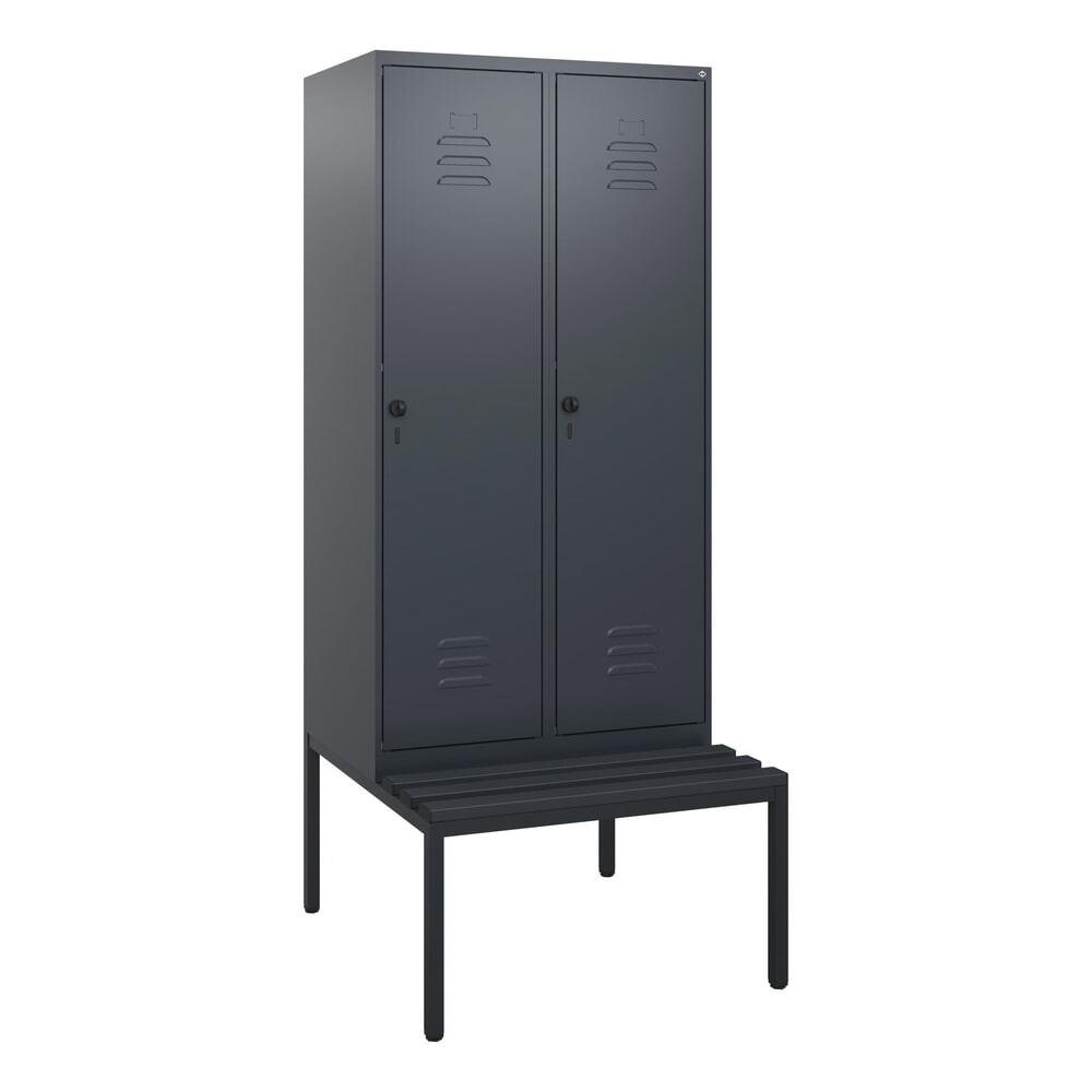N° de l'image du produit 9 : C+P Spind Classic PLUS, 2 Abteile, HxBxT 1.950 x 800 x 815 mm, für Vorhängeschloss, untergebaute Bank aus Kunststoff, anthrazitgrau, anthrazitgrau