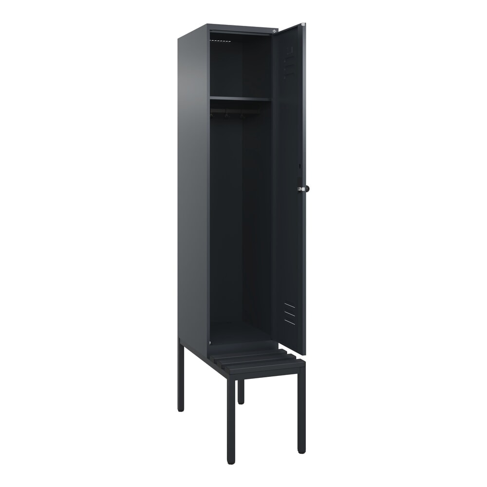 Illustration du produit: C+P Spind Classic PLUS, 1 Abteil, HxBxT 2.120 x 400 x 815 mm, für Vorhängeschloss, untergebaute Bank aus Kunststoff, anthrazitgrau, anthrazitgrau