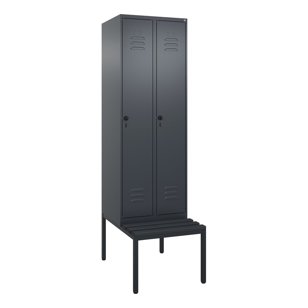 N° de l'image du produit 9 : C+P Spind Classic PLUS, 2 Abteile, HxBxT 2.120 x 600 x 815 mm, für Vorhängeschloss, untergebaute Bank aus Kunststoff, anthrazitgrau, anthrazitgrau