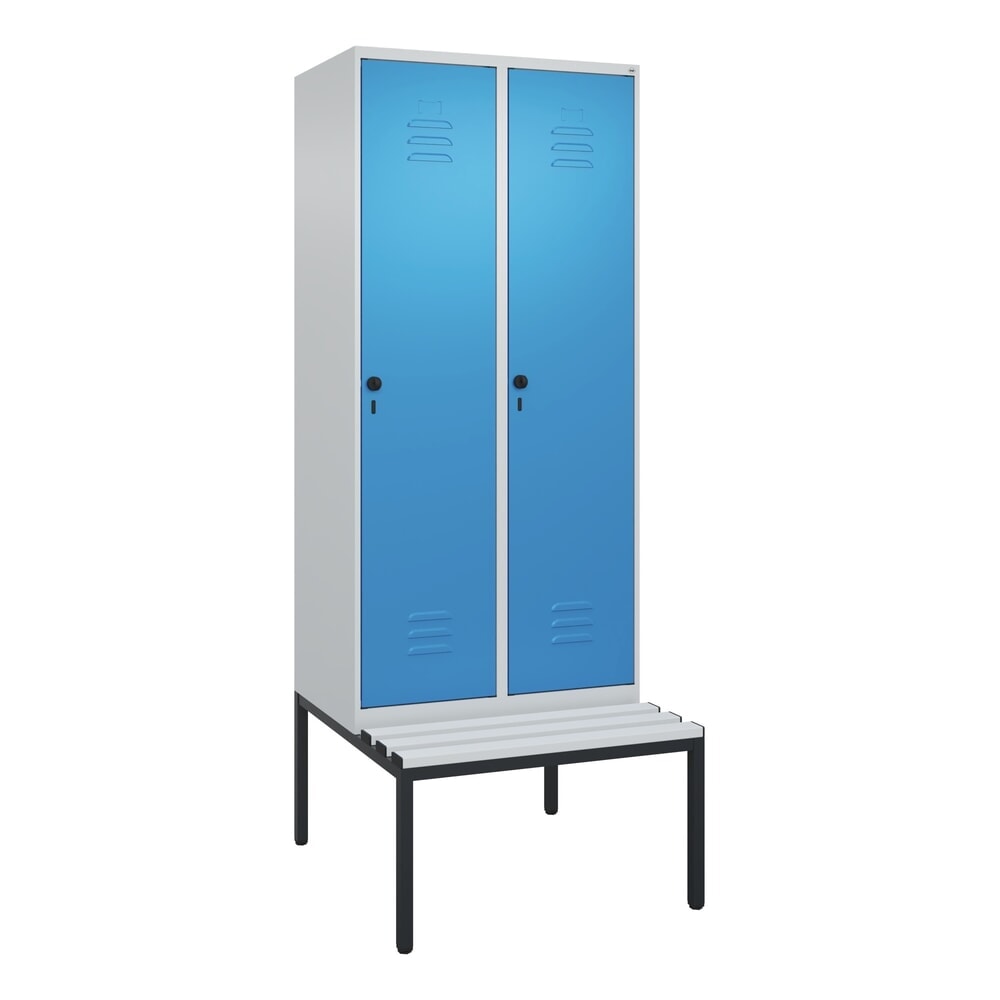 Produktabbildung Nr. 9: C+P Spind Classic PLUS, 2 Abteile, HxBxT 2.120 x 800 x 815 mm, für Vorhängeschloss, untergebaute Bank aus Kunststoff, lichtgrau, lichtblau