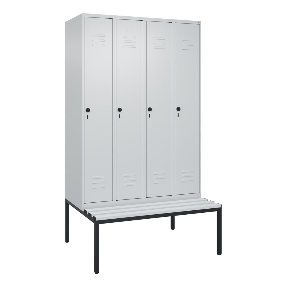 N° de l'image du produit 9 : C+P Spind Classic PLUS, 4 Abteile, HxBxT 2.120 x 1.200 x 815 mm, für Vorhängeschloss, untergebaute Bank aus Kunststoff, lichtgrau, lichtgrau