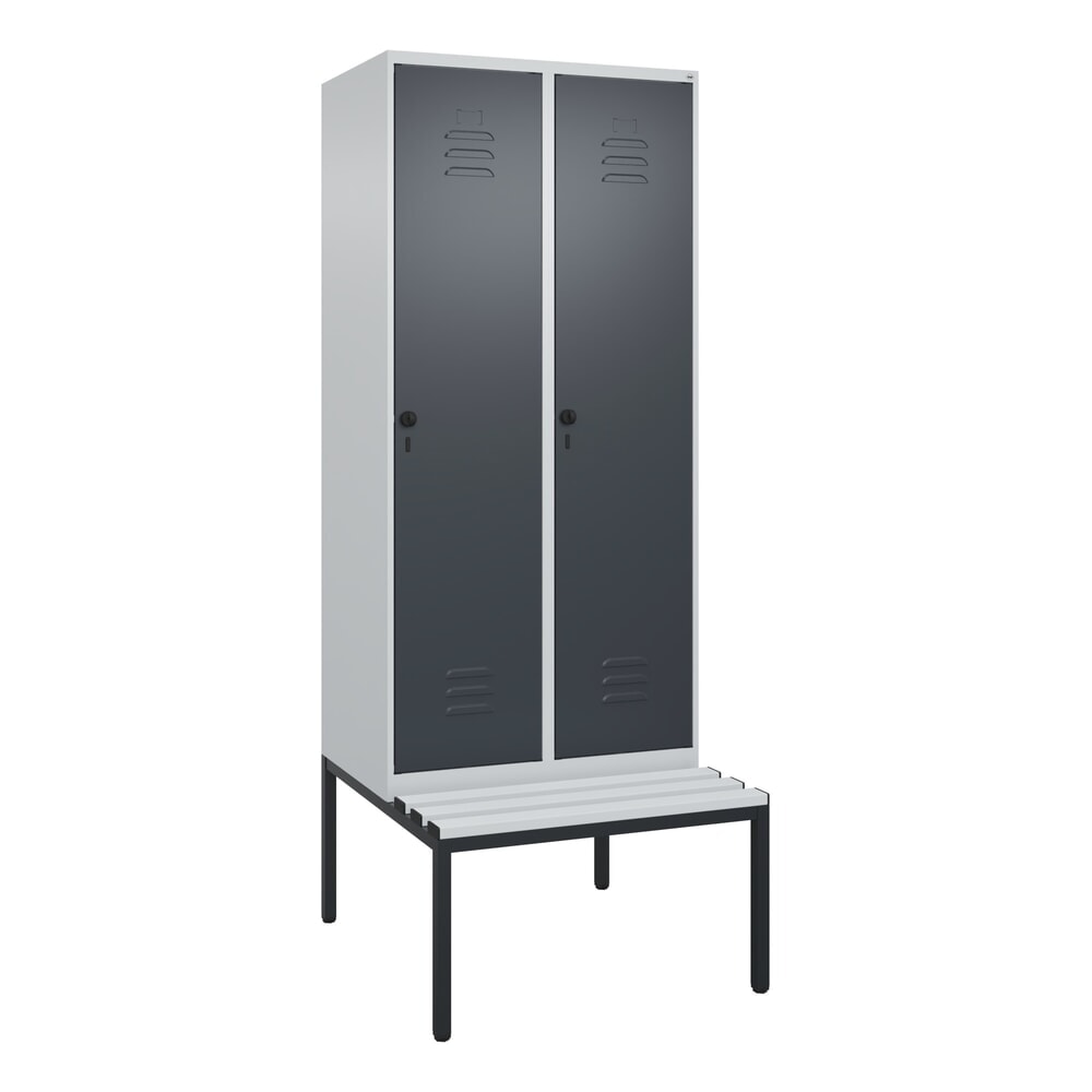 Produktabbildung Nr. 9: C+P Spind Classic PLUS, 2 Abteile, Trennwand, HxBxT 2.120 x 800 x 815 mm, für Vorhängeschloss, Trennwand, untergebaute Bank aus Kunststoff, lichtgrau, anthrazitgrau