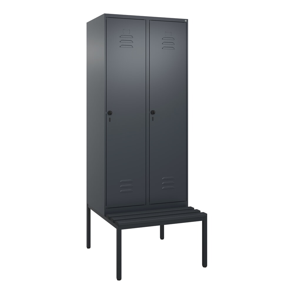 Produktabbildung Nr. 9: C+P Spind Classic PLUS, 2 Abteile, Trennwand, HxBxT 2.120 x 800 x 815 mm, für Vorhängeschloss, Trennwand, untergebaute Bank aus Kunststoff, anthrazitgrau, anthrazitgrau