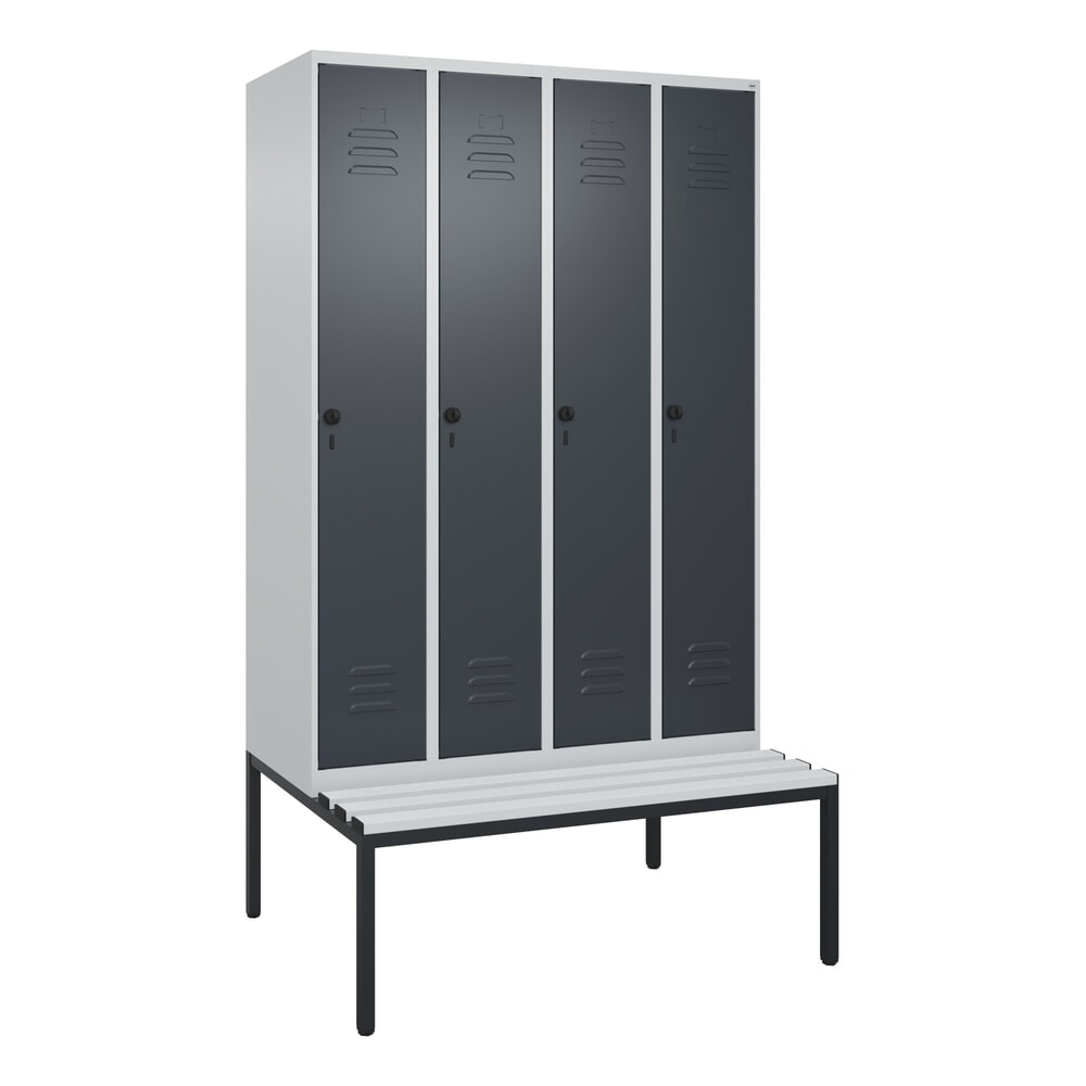 Produktabbildung Nr. 9: C+P Spind Classic PLUS, 4 Abteile, Trennwand, HxBxT 2.120 x 1.200 x 815 mm, für Vorhängeschloss, Trennwand, untergebaute Bank aus Kunststoff, lichtgrau, anthrazitgrau