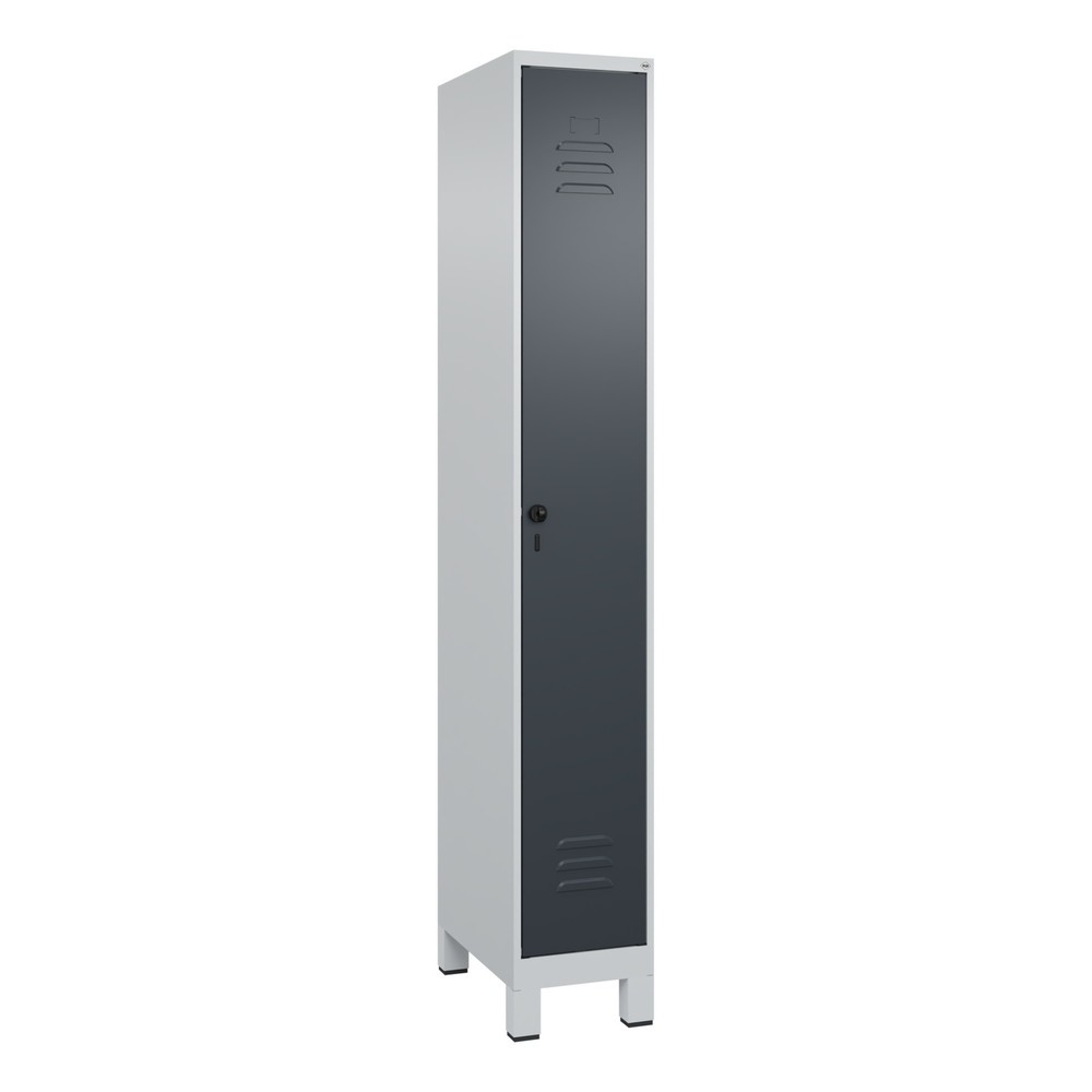 Produktabbildung: C+P Spind Classic PLUS, Füsse, 1 Abteil, HxBxT 1.950 x 300 x 500 mm, lichtgrau, anthrazitgrau, für Vorhängeschloss, mit Mitteltrennwand