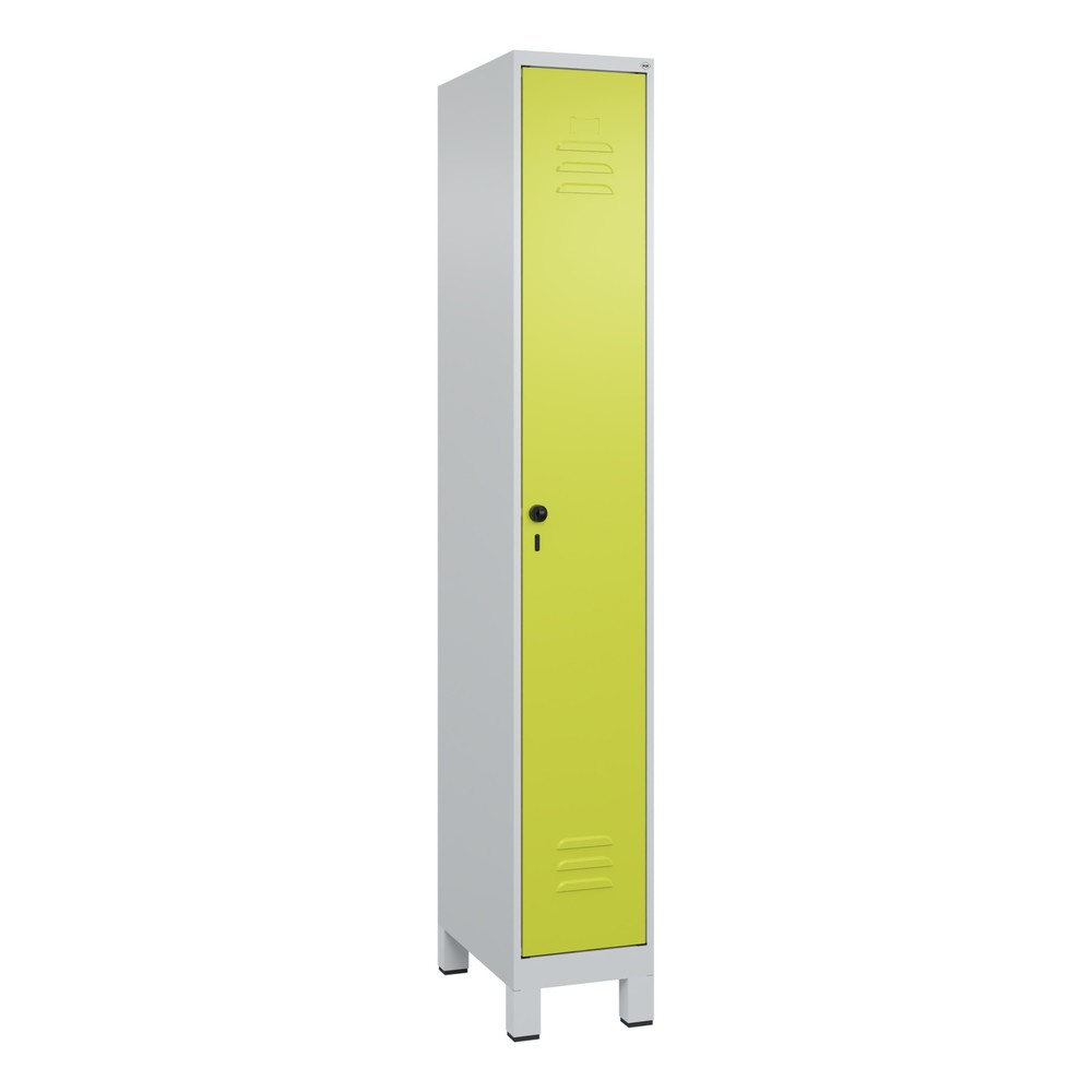 Produktabbildung: C+P Spind Classic PLUS, Füsse, 1 Abteil, HxBxT 1.950 x 300 x 500 mm, lichtgrau, clowngrün, für Vorhängeschloss, mit Mitteltrennwand
