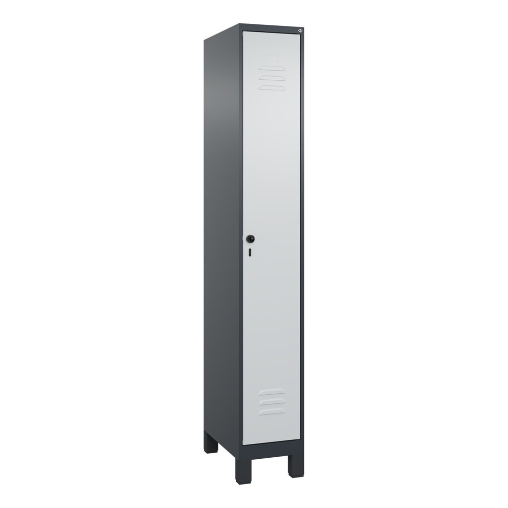 Produktabbildung: C+P Spind Classic PLUS, Füsse, 1 Abteil, HxBxT 1.950 x 300 x 500 mm, anthrazitgrau, lichtgrau, für Vorhängeschloss, mit Mitteltrennwand