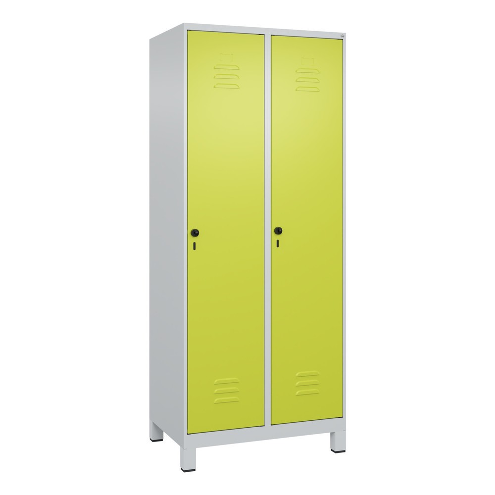 Produktabbildung: C+P Spind Classic PLUS, Füsse, 2 Abteile, HxBxT 1.950 x 800 x 500 mm, lichtgrau, clowngrün, für Vorhängeschloss, mit Mitteltrennwand