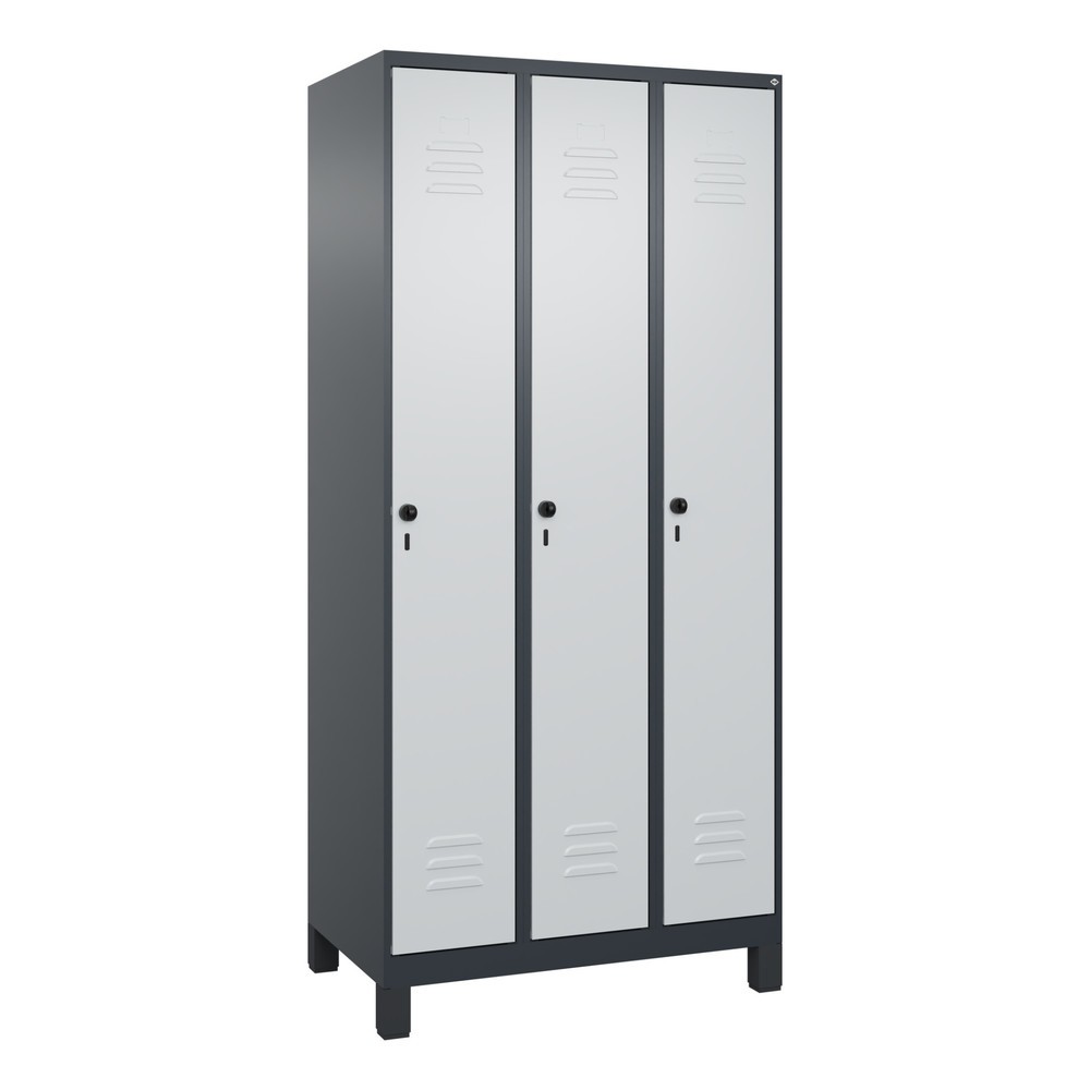 Produktabbildung: C+P Spind Classic PLUS, Füsse, 3 Abteile, HxBxT 1.950 x 900 x 500 mm, anthrazitgrau, lichtgrau, für Vorhängeschloss, mit Mitteltrennwand