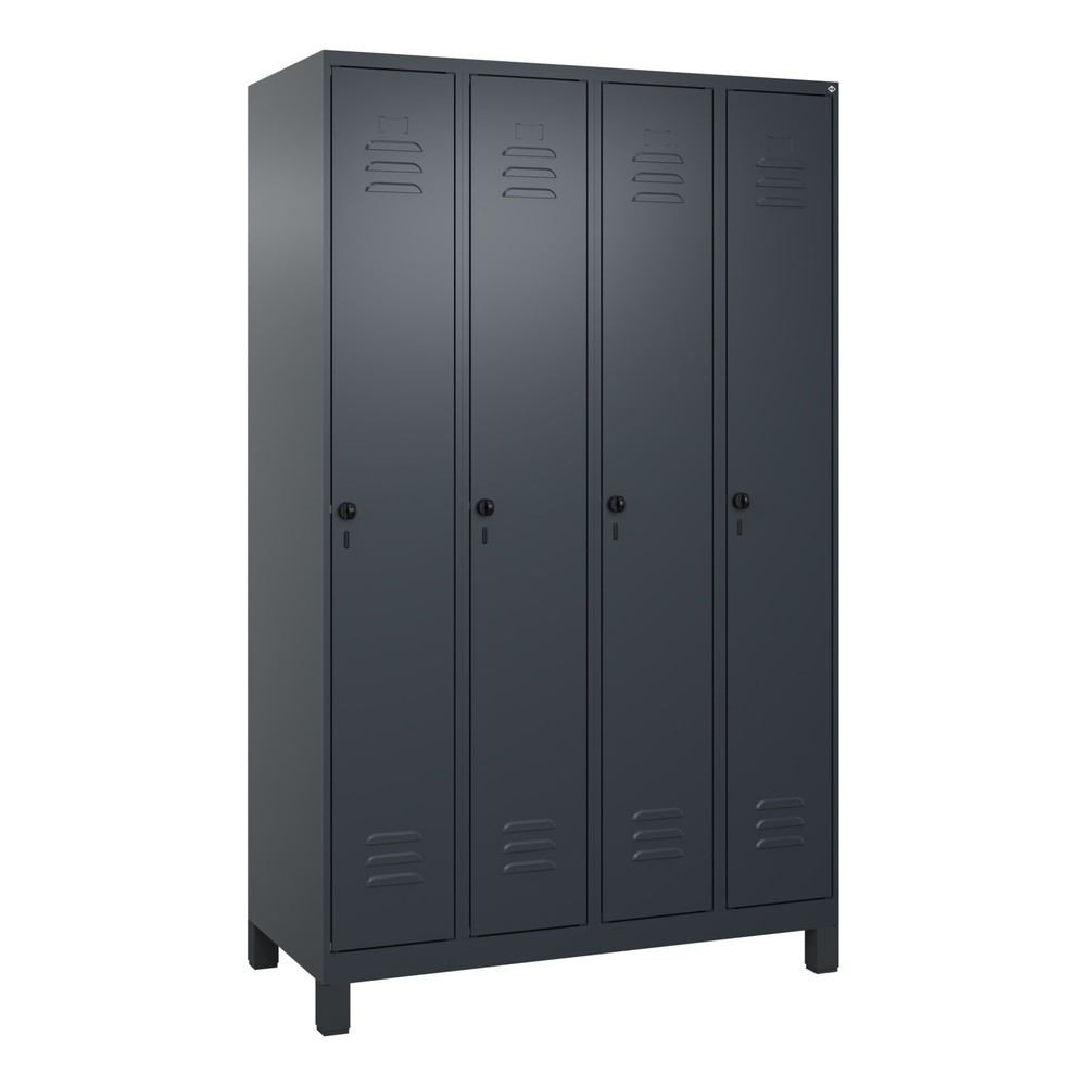 Illustration du produit: C+P Spind Classic PLUS, Füße, 4 Abteile, HxBxT 1.950 x 1.200 x 500 mm, anthrazitgrau, anthrazitgrau, für Vorhängeschloss, mit Mitteltrennwand