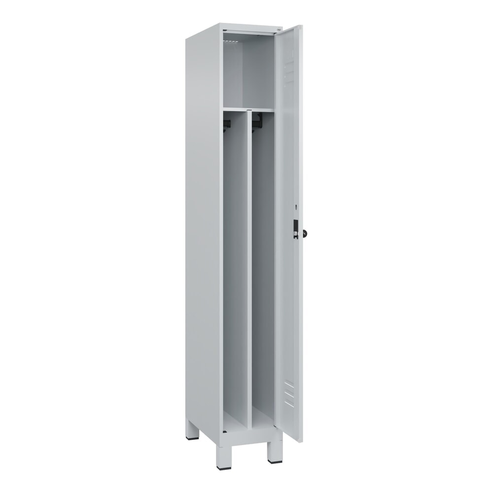 Produktabbildung: C+P Spind Classic PLUS, Füsse, 1 Abteil, HxBxT 1.950 x 300 x 500 mm, lichtgrau, lichtgrau, für Vorhängeschloss, mit Mitteltrennwand