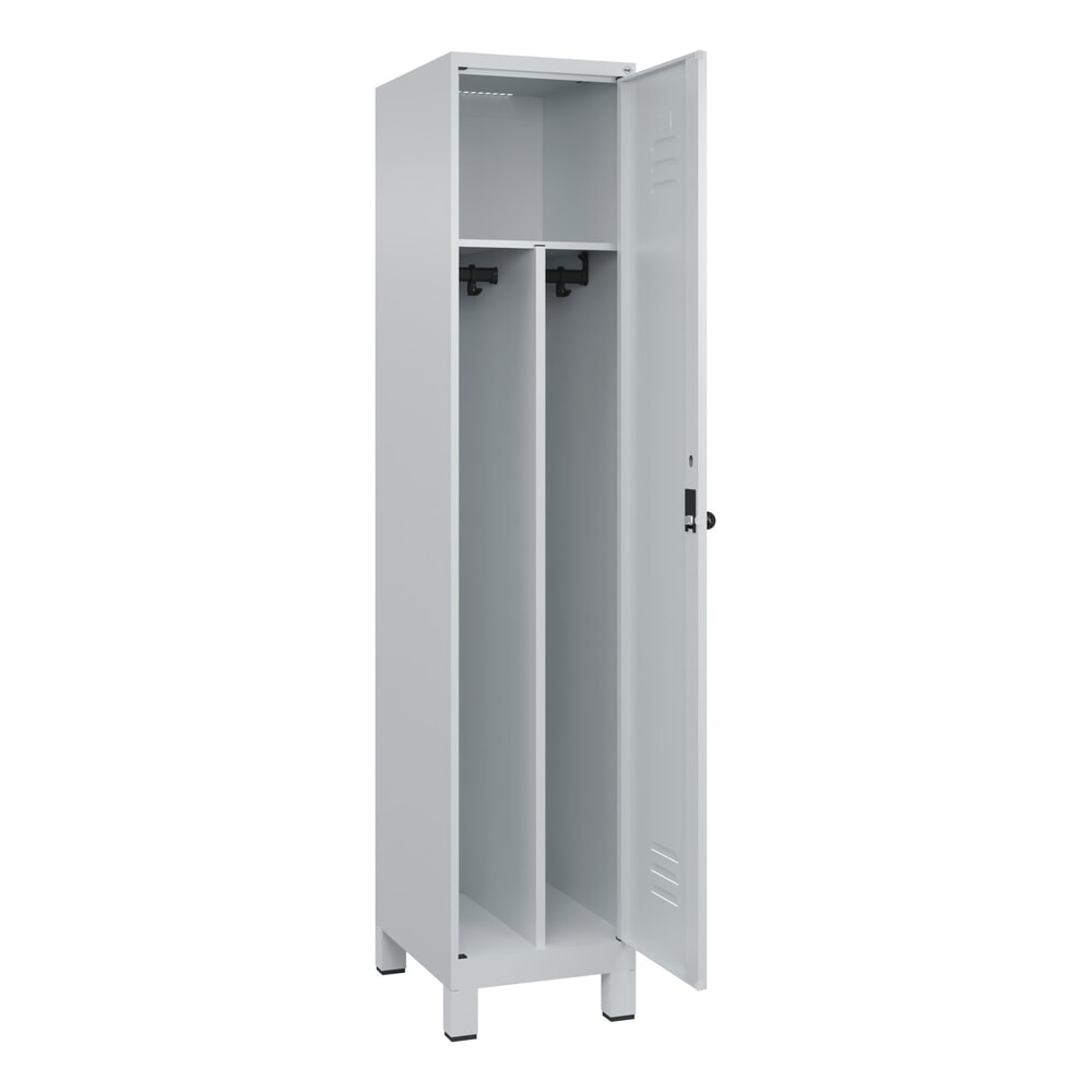 C+P Spind Classic PLUS, Füsse, 1 Abteil, HxBxT 1.950 x 400 x 500 mm, lichtgrau, lichtgrau, für Vorhängeschloss, mit Mitteltrennwand Produktabbildung: C+P Spind Classic PLUS, Füsse, 1 Abteil, HxBxT 1.950 x 400 x 500 mm, lichtgrau, lichtgrau, für Vorhängeschloss, mit Mitteltrennwand