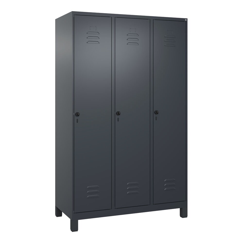 N° de l'image du produit 9 : C+P Spind Classic PLUS, Füße, 3 Abteile, HxBxT 1.950 x 1.200 x 500 mm, anthrazitgrau, anthrazitgrau, für Vorhängeschloss, mit Mitteltrennwand