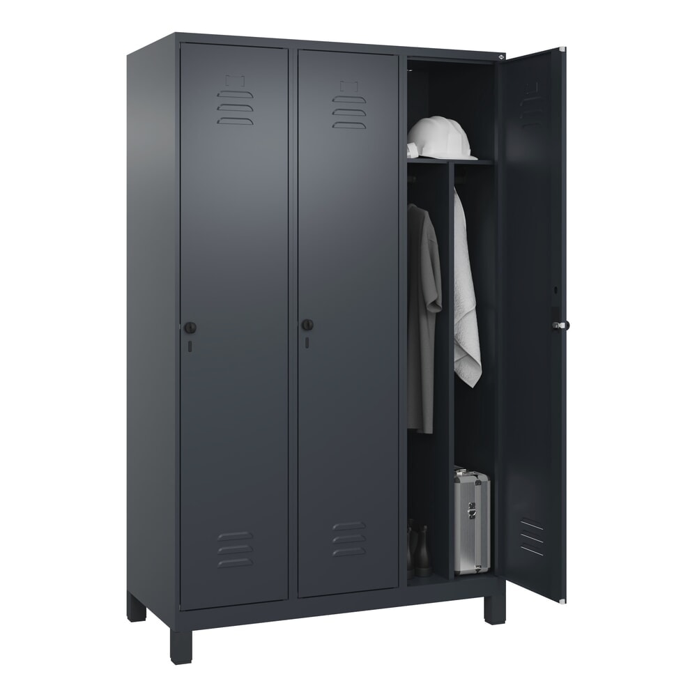 N° de l'image du produit 10 : C+P Spind Classic PLUS, Füße, 3 Abteile, HxBxT 1.950 x 1.200 x 500 mm, anthrazitgrau, anthrazitgrau, für Vorhängeschloss, mit Mitteltrennwand