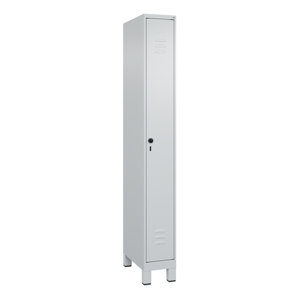 Produktabbildung: C+P Spind Classic PLUS, Füsse, 1 Abteil, HxBxT 1.950 x 250 x 500 mm, lichtgrau, lichtgrau, für Vorhängeschloss, ohne Mitteltrennwand