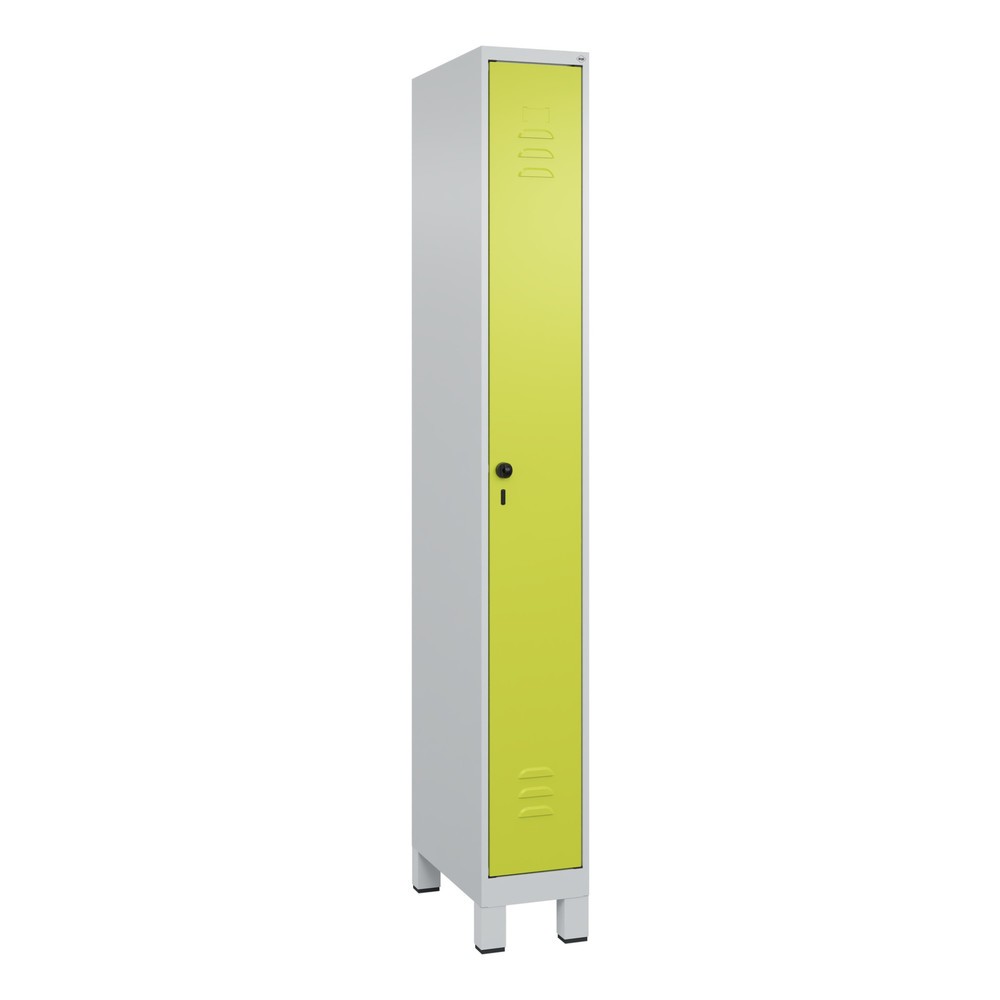Produktabbildung: C+P Spind Classic PLUS, Füsse, 1 Abteil, HxBxT 1.950 x 250 x 500 mm, lichtgrau, clowngrün, für Vorhängeschloss, ohne Mitteltrennwand