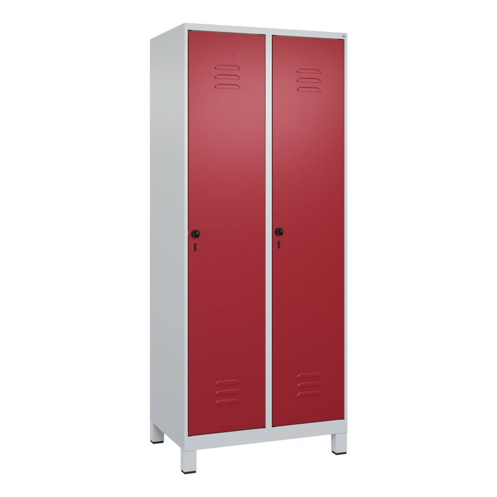 Produktabbildung: C+P Spind Classic PLUS, Füsse, 2 Abteile, HxBxT 1.950 x 800 x 500 mm, lichtgrau, rubinrot, für Vorhängeschloss, ohne Mitteltrennwand