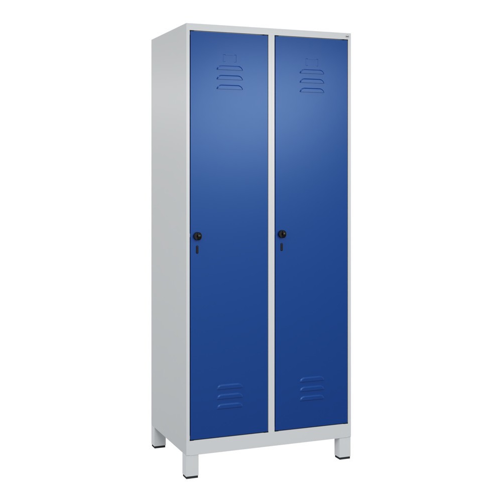 Illustration du produit: C+P Spind Classic PLUS, Füße, 2 Abteile, HxBxT 1.950 x 800 x 500 mm, lichtgrau, enzianblau, für Vorhängeschloss, ohne Mitteltrennwand