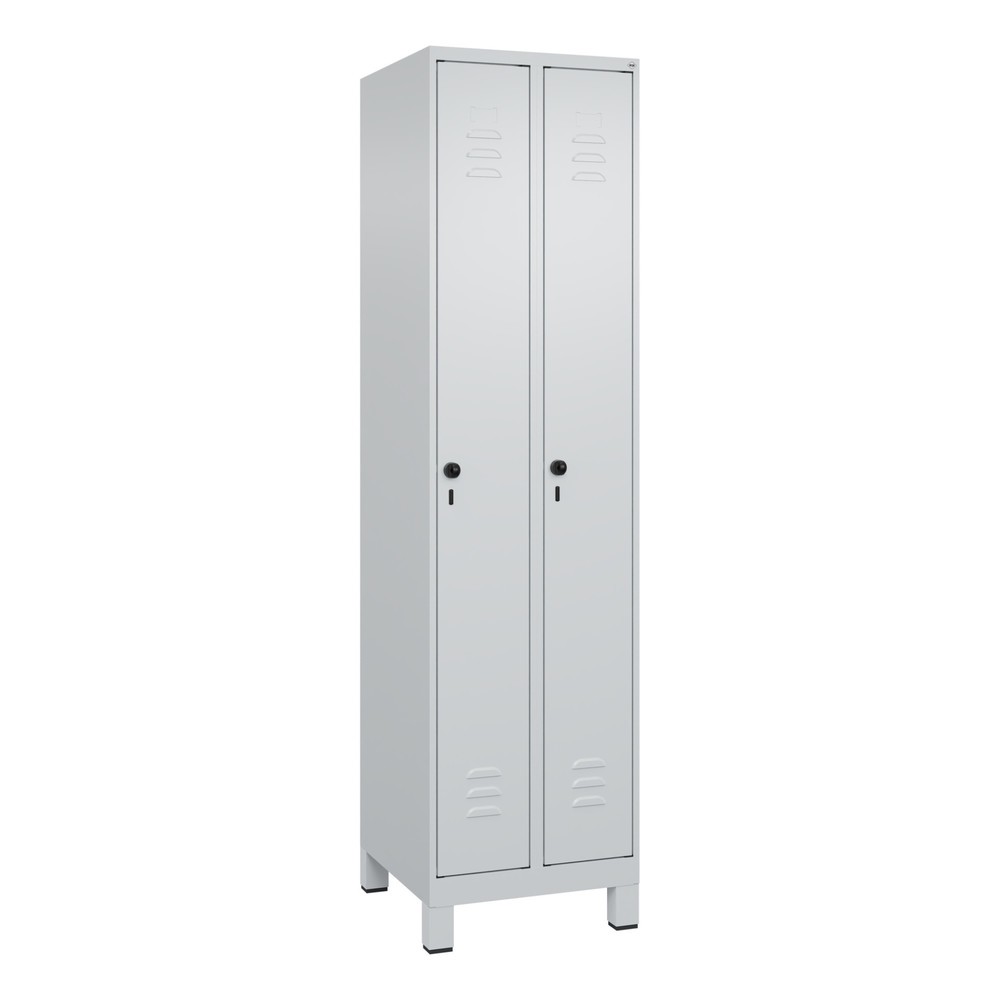 Produktabbildung: C+P Spind Classic PLUS, Füsse, 2 Abteile, HxBxT 1.950 x 500 x 500 mm, lichtgrau, lichtgrau, für Vorhängeschloss, ohne Mitteltrennwand