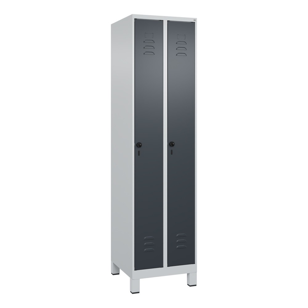 Produktabbildung: C+P Spind Classic PLUS, Füsse, 2 Abteile, HxBxT 1.950 x 500 x 500 mm, lichtgrau, anthrazitgrau, für Vorhängeschloss, ohne Mitteltrennwand
