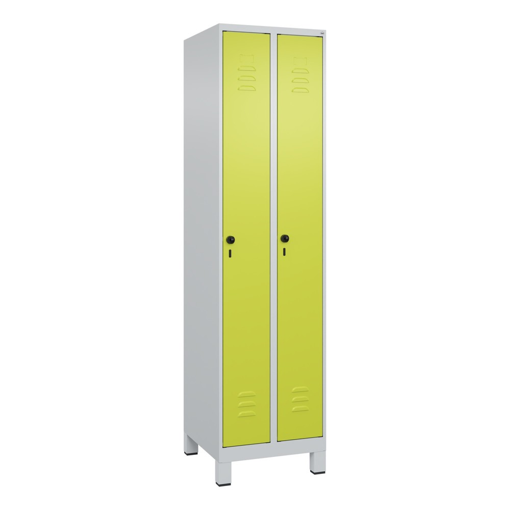 Produktabbildung: C+P Spind Classic PLUS, Füsse, 2 Abteile, HxBxT 1.950 x 500 x 500 mm, lichtgrau, clowngrün, für Vorhängeschloss, ohne Mitteltrennwand