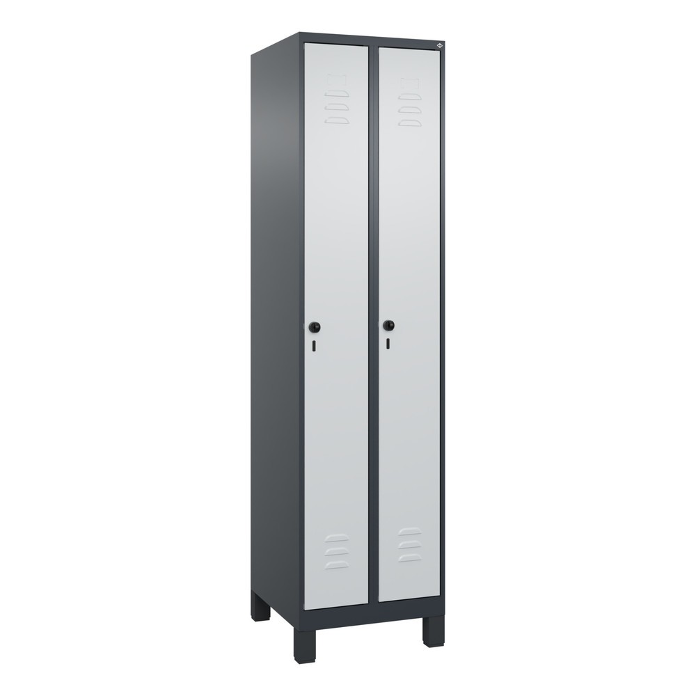 Produktabbildung: C+P Spind Classic PLUS, Füsse, 2 Abteile, HxBxT 1.950 x 500 x 500 mm, anthrazitgrau, lichtgrau, für Vorhängeschloss, ohne Mitteltrennwand