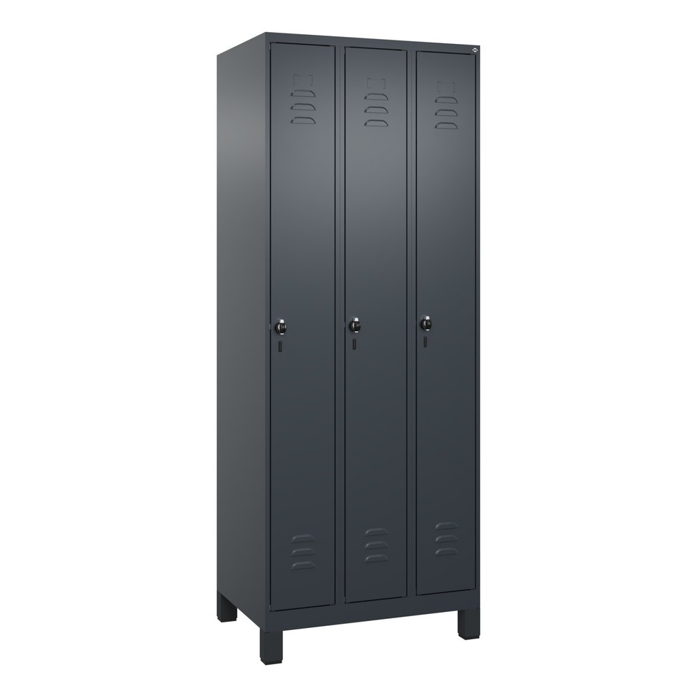 Produktabbildung: C+P Spind Classic PLUS, Füsse, 3 Abteile, HxBxT 1.950 x 750 x 500 mm, anthrazitgrau, anthrazitgrau, für Vorhängeschloss, ohne Mitteltrennwand