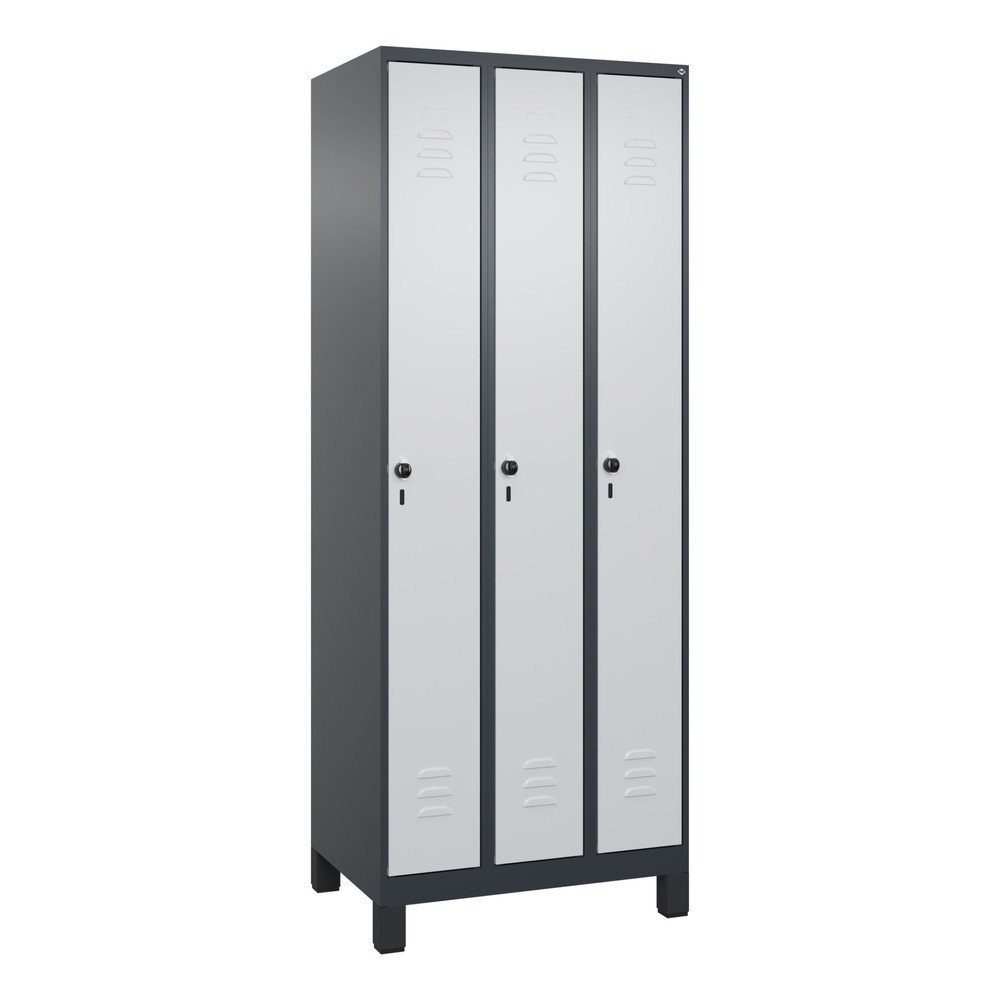Produktabbildung: C+P Spind Classic PLUS, Füsse, 3 Abteile, HxBxT 1.950 x 750 x 500 mm, anthrazitgrau, lichtgrau, für Vorhängeschloss, ohne Mitteltrennwand