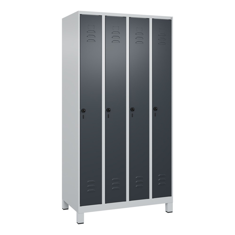 Produktabbildung: C+P Spind Classic PLUS, Füsse, 4 Abteile, HxBxT 1.950 x 1.000 x 500 mm, lichtgrau, anthrazitgrau, für Vorhängeschloss, ohne Mitteltrennwand