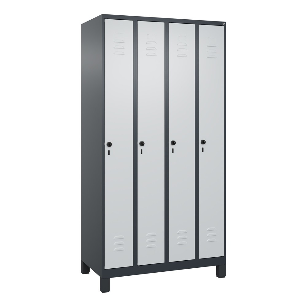 Produktabbildung: C+P Spind Classic PLUS, Füsse, 4 Abteile, HxBxT 1.950 x 1.000 x 500 mm, anthrazitgrau, lichtgrau, für Vorhängeschloss, ohne Mitteltrennwand