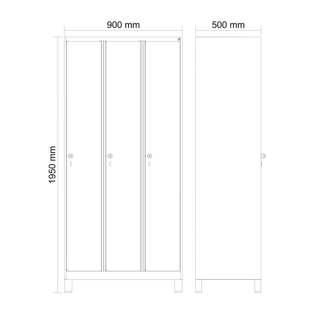 N° de l'image du produit 8 : C+P Spind Classic PLUS, Füße, 3 Abteile, HxBxT 1.950 x 900 x 500 mm, anthrazitgrau, lichtgrau, Zylinderschloss, ohne Mitteltrennwand