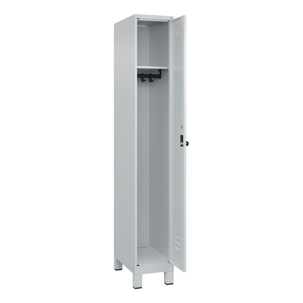 Produktabbildung: C+P Spind Classic PLUS, Füsse, 1 Abteil, HxBxT 1.950 x 300 x 500 mm, lichtgrau, lichtgrau, für Vorhängeschloss, ohne Mitteltrennwand