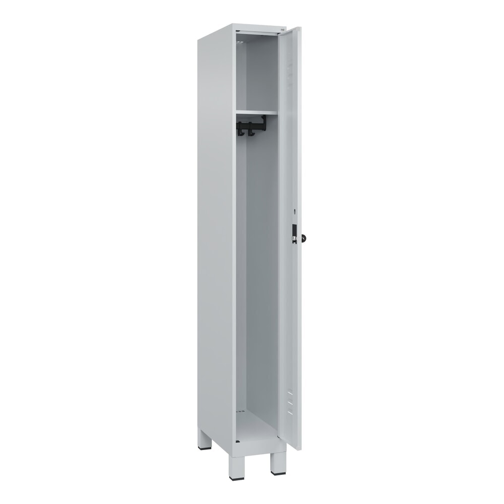 Produktabbildung: C+P Spind Classic PLUS, Füsse, 1 Abteil, HxBxT 1.950 x 250 x 500 mm, lichtgrau, lichtgrau, für Vorhängeschloss, ohne Mitteltrennwand