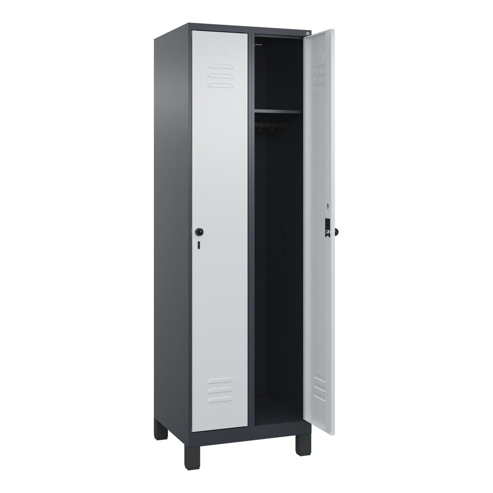 C+P Spind Classic PLUS, Füsse, 2 Abteile, HxBxT 1.950 x 600 x 500 mm, anthrazitgrau, lichtgrau, für Vorhängeschloss, ohne Mitteltrennwand Produktabbildung: C+P Spind Classic PLUS, Füsse, 2 Abteile, HxBxT 1.950 x 600 x 500 mm, anthrazitgrau, lichtgrau, für Vorhängeschloss, ohne Mitteltrennwand