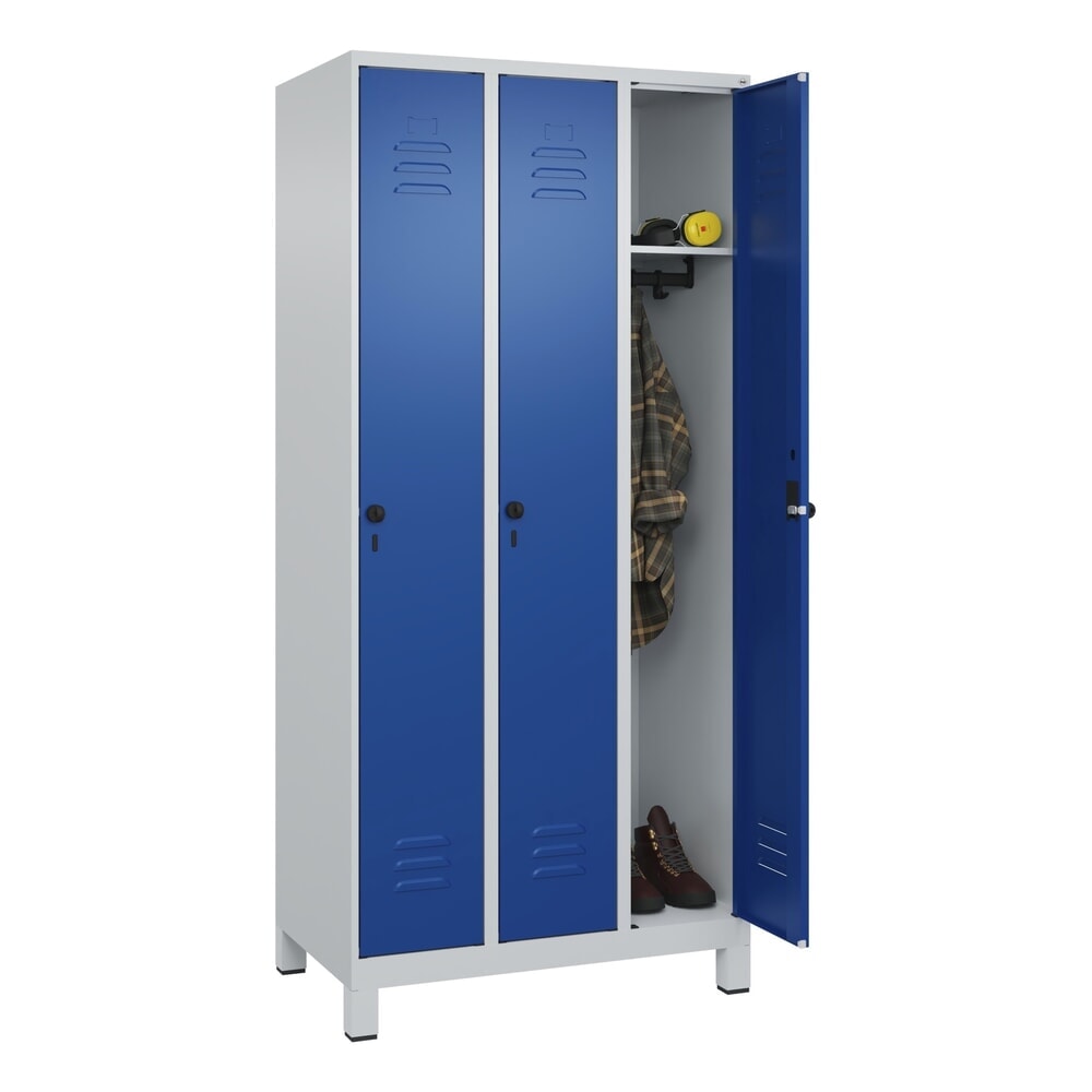Produktabbildung Nr. 10: C+P Spind Classic PLUS, Füsse, 3 Abteile, HxBxT 1.950 x 900 x 500 mm, lichtgrau, enzianblau, für Vorhängeschloss, ohne Mitteltrennwand