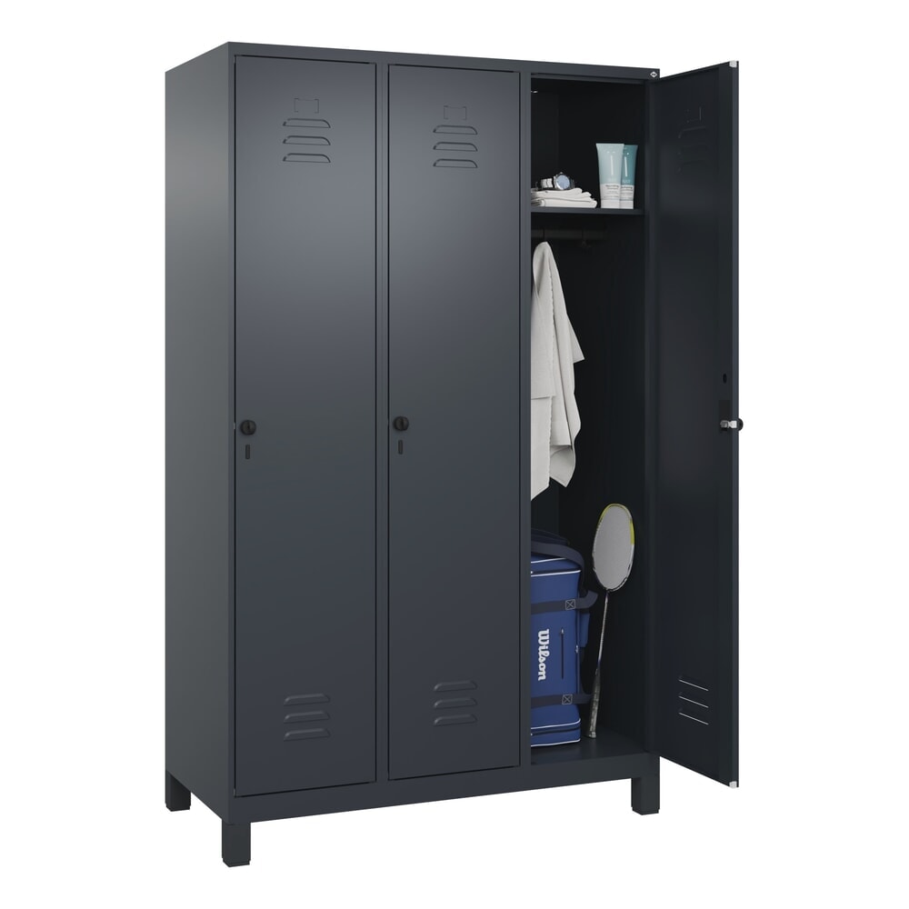 N° de l'image du produit 10 : C+P Spind Classic PLUS, Füße, 3 Abteile, HxBxT 1.950 x 1.200 x 500 mm, anthrazitgrau, anthrazitgrau, für Vorhängeschloss, ohne Mitteltrennwand