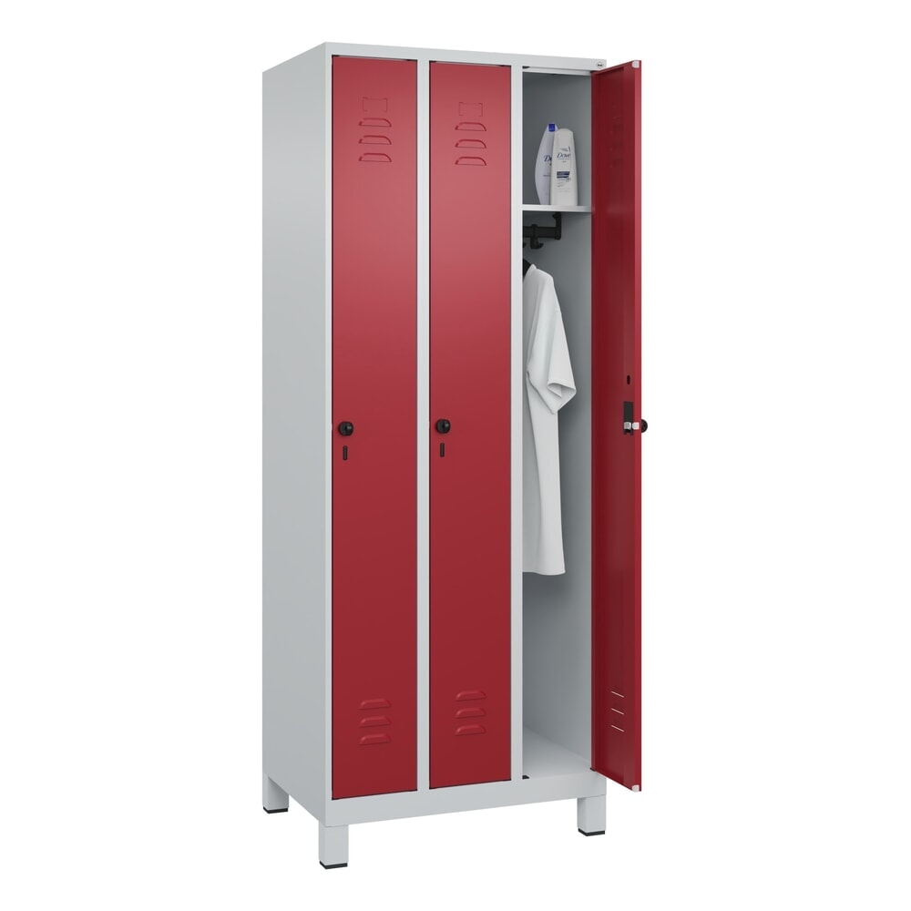 Produktabbildung Nr. 10: C+P Spind Classic PLUS, Füsse, 3 Abteile, HxBxT 1.950 x 750 x 500 mm, lichtgrau, rubinrot, für Vorhängeschloss, ohne Mitteltrennwand