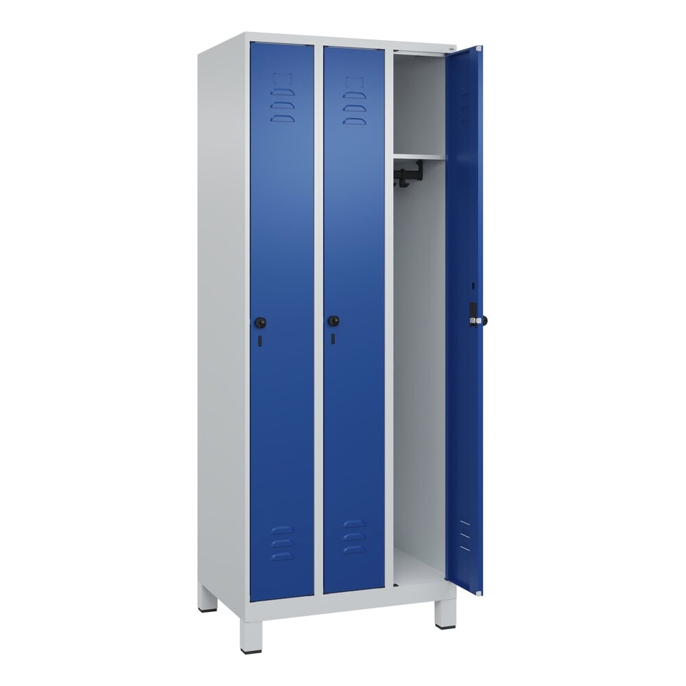 Produktabbildung: C+P Spind Classic PLUS, Füsse, 3 Abteile, HxBxT 1.950 x 750 x 500 mm, lichtgrau, enzianblau, für Vorhängeschloss, ohne Mitteltrennwand