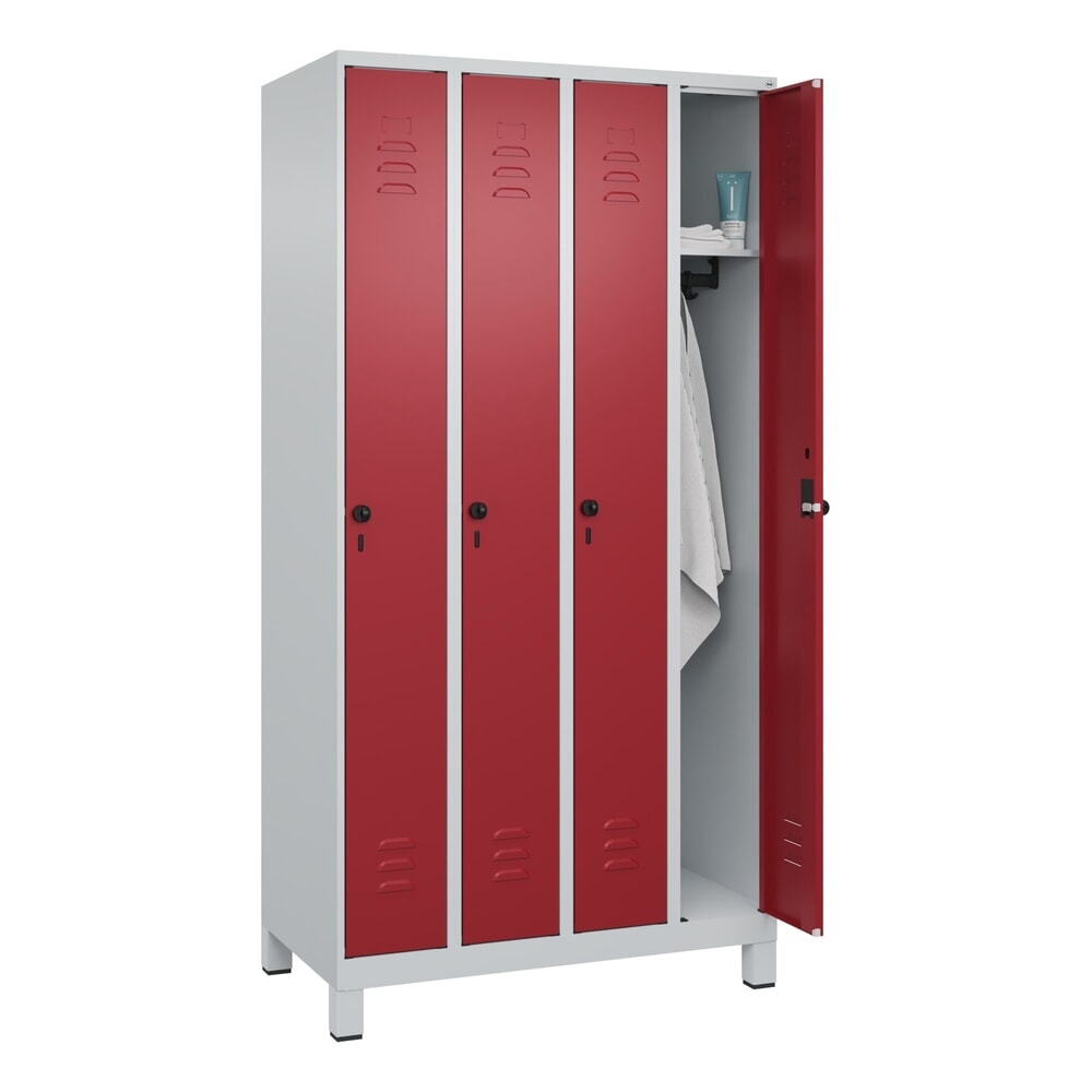 Produktabbildung Nr. 10: C+P Spind Classic PLUS, Füsse, 4 Abteile, HxBxT 1.950 x 1.000 x 500 mm, lichtgrau, rubinrot, für Vorhängeschloss, ohne Mitteltrennwand