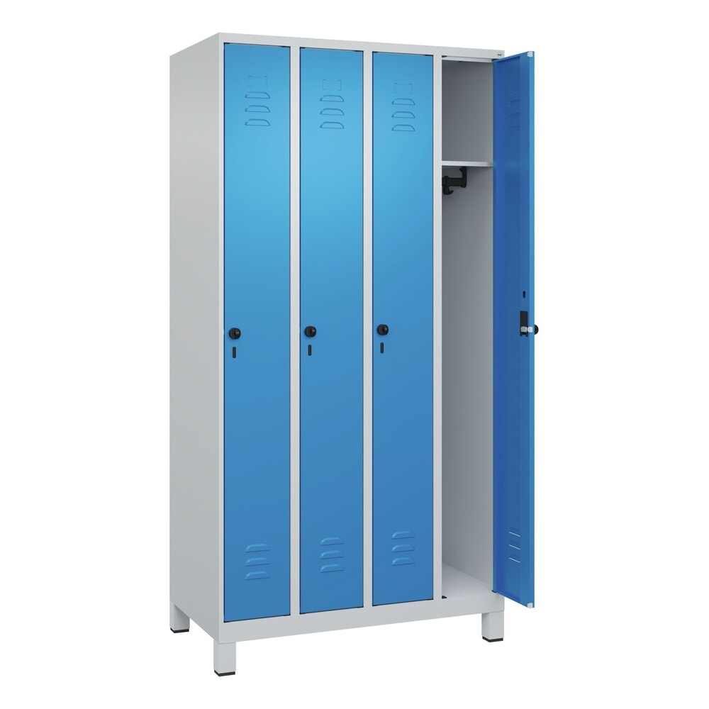 Produktabbildung: C+P Spind Classic PLUS, Füsse, 4 Abteile, HxBxT 1.950 x 1.000 x 500 mm, lichtgrau, lichtblau, für Vorhängeschloss, ohne Mitteltrennwand